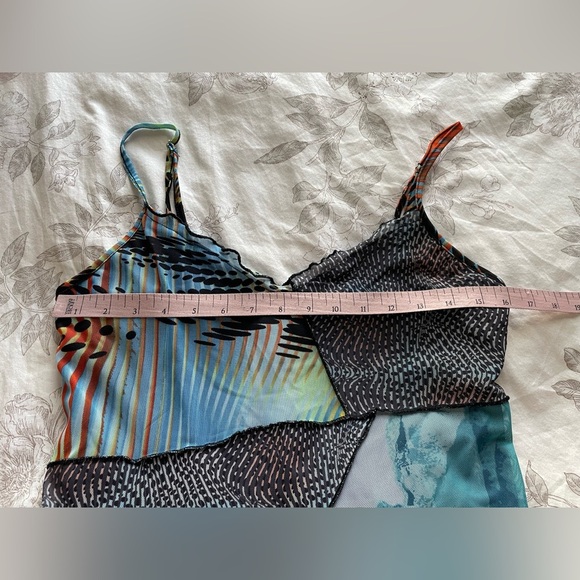 Forever21 Y2K Mesh Patchwork Mini Slip Dress Small Retro Skater Boho Fairycore - Picture 4 of 7